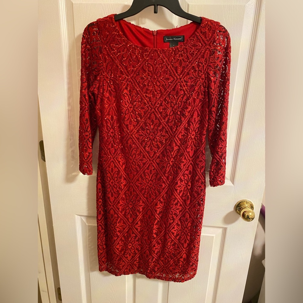Jessica Howard Scarlet Long Sleeve Lace Dress